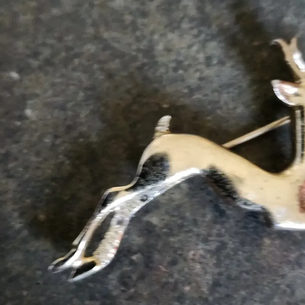 Vtg Gold Tone Brooch Pin Reindeer Ibex Gazelle Antelope Rhinestone Signed Cor.